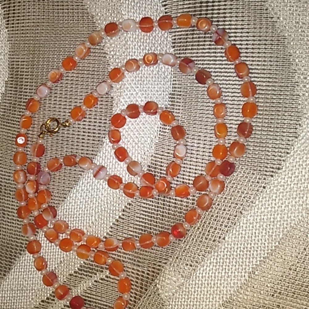 AMAZING 30 Inch Orange Agate Beaded Necklace